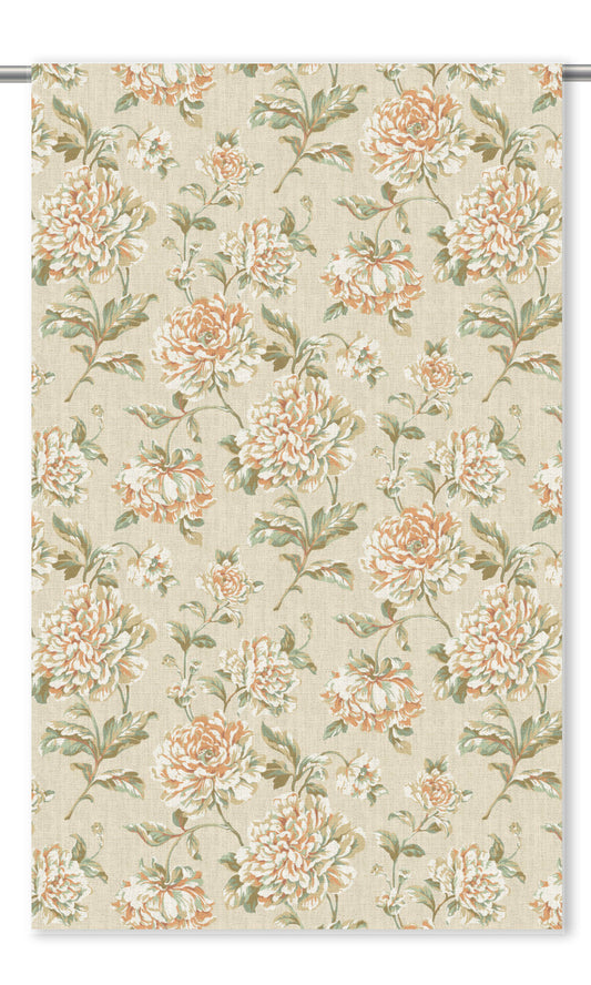 Modern Floral Home Decor Fabric By the Yard (Beige/ Pastel Orange/ Olive Green)