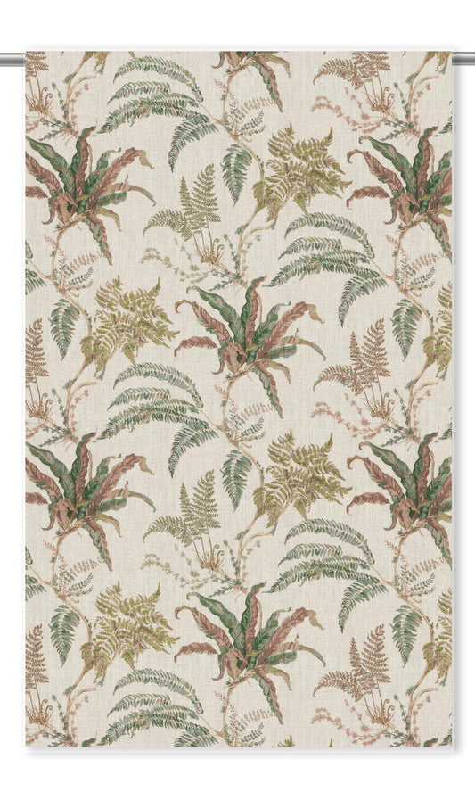 Botanical Home Decor Fabric By the Yard (Pale Beige/ Fern Green/ Brownish Red)