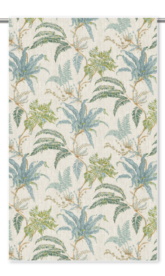 Botanical Home Decor Fabric By the Yard (Cream/ Forest Green/ Soft Blue)