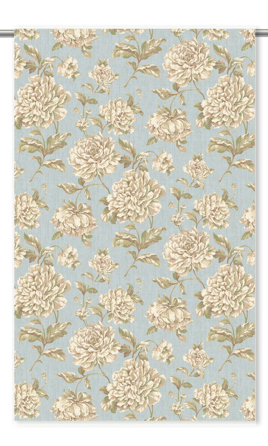 Modern Floral Home Decor Fabric By the Yard (Powder Blue/ Cream/ Olive Green)