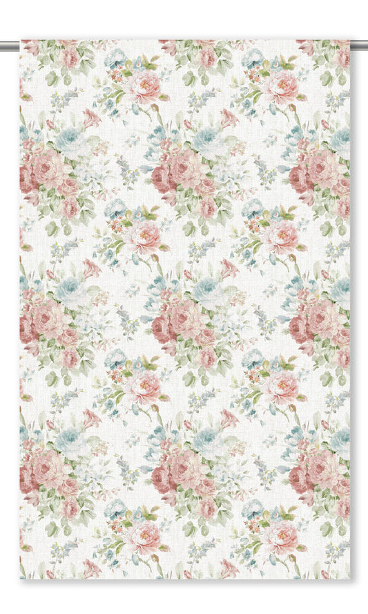 English Floral Home Decor Fabric By the Yard (Blush Pink/ Pastel Blue/ Green/ White)