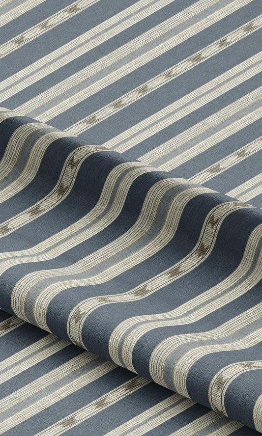 Striped Home Decor Fabric By the Yard (Taupe/ Prussian Blue)