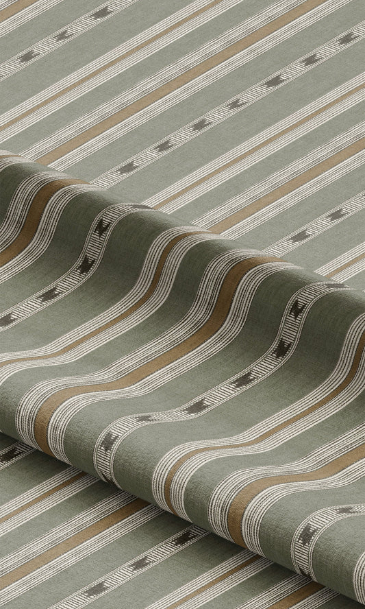 Striped Home Decor Fabric By the Yard (Sage Green/ Tawny Brown)