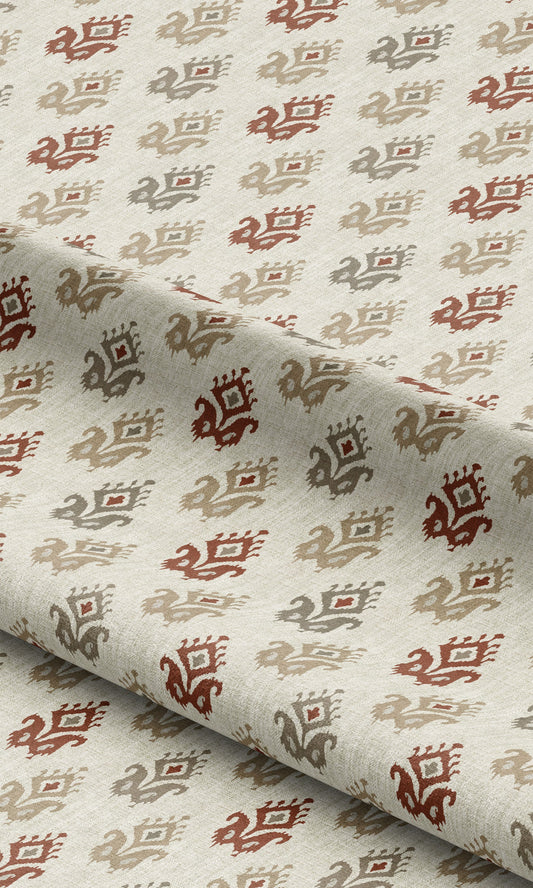 Ikat Paisley Block Print Curtain Panels (Cream/ Maroon/ Beige)