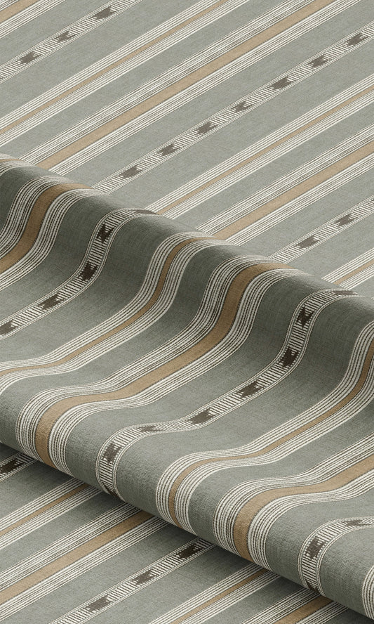 Striped Home Decor Fabric Sample (Sage Gray/ Tan)