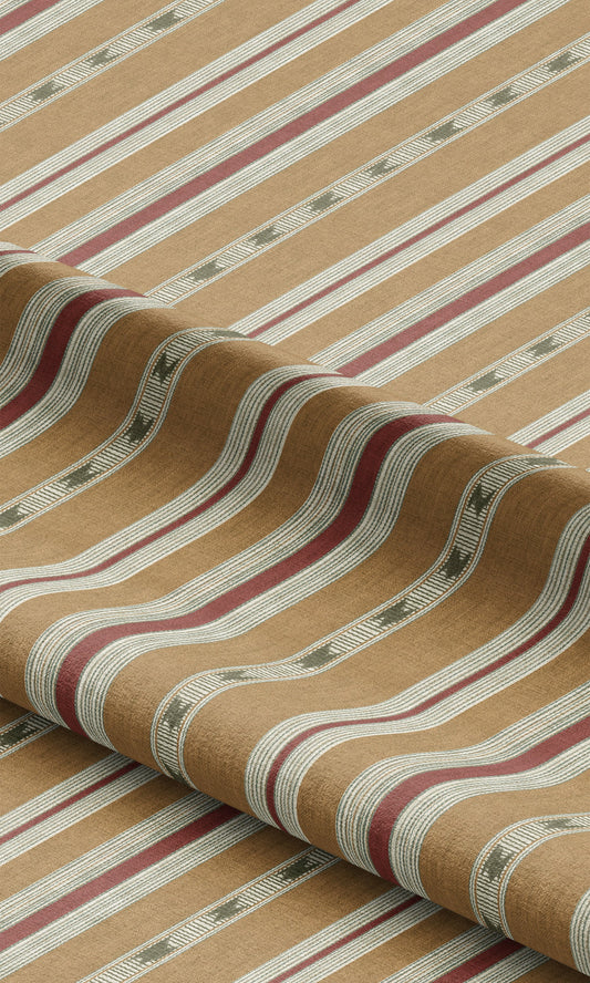 Striped Home Decor Fabric By the Yard (Ochre Yellow/ Maroon)