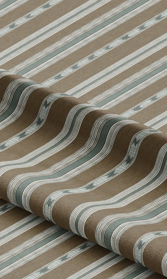 Striped Home Decor Fabric Sample (Cocoa Brown/ White/ Blue-Gray)