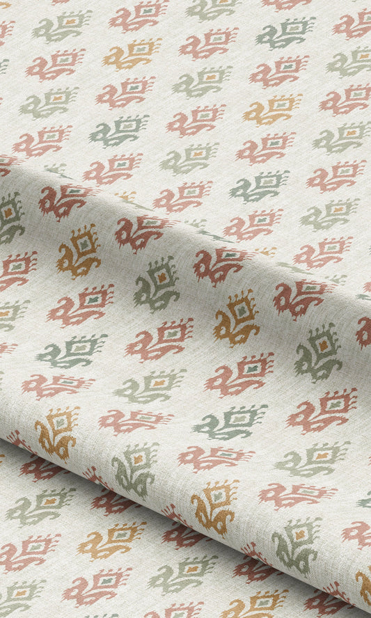 Ikat Paisley Block Print Drapery (Cream/ Blush Red/ Ochre/ Sage)