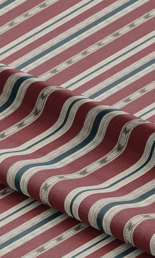 Striped Home Decor Fabric By the Yard (Brick Red/ Indigo Blue)