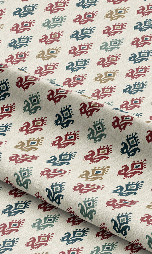 Ikat Paisley Block Print Fabric Blinds (Cream/ Maroon Red/ Indigo Blue)