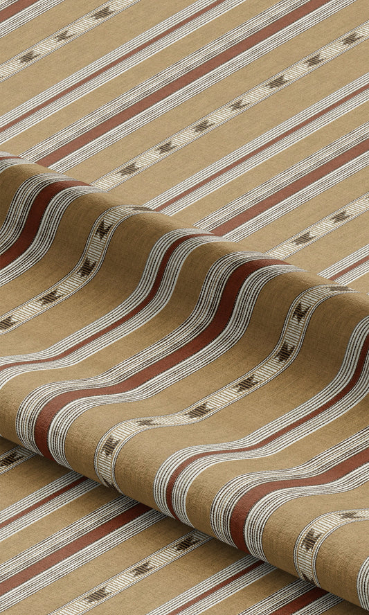 Striped Home Decor Fabric Sample (Tan Brown/ Maroon)