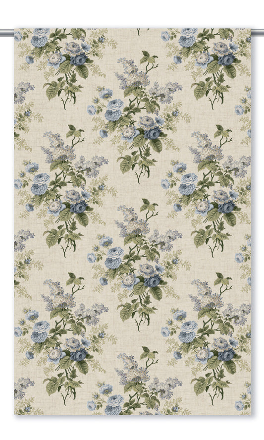 English Floral Home Decor Fabric By the Yard (Cream/ Powder Blue/ Green)