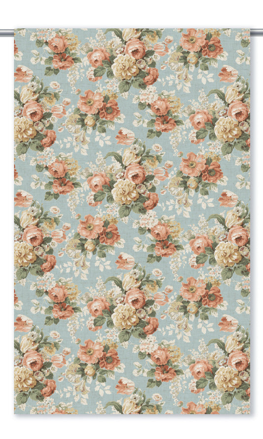 English Floral Home Decor Fabric By the Yard (Powder Blue/ Blush Pink)