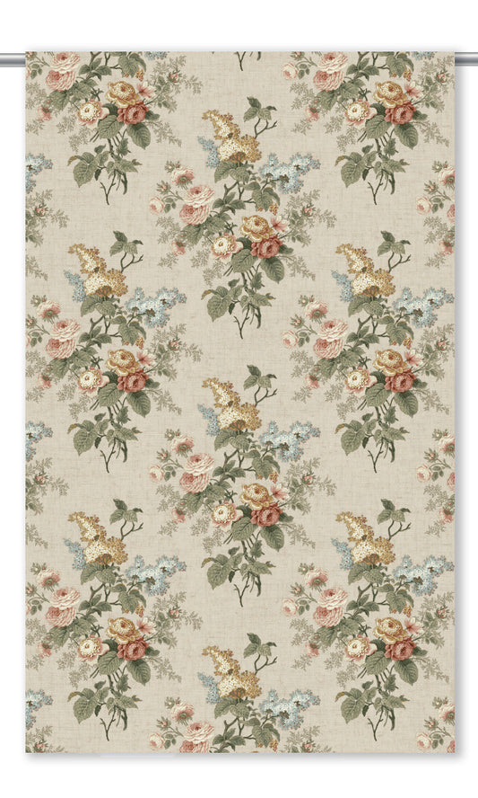 English Floral Home Decor Fabric Sample (Ivory-Beige/ Olive Green)