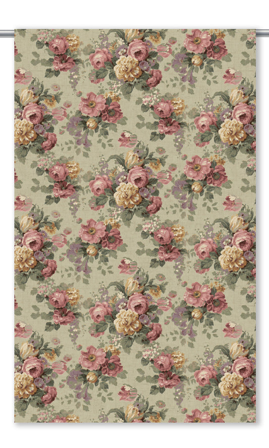 English Floral Window Curtains (Beige/ Rose Pink)