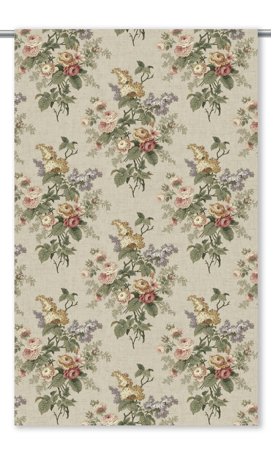 English Floral Home Decor Fabric By the Yard (Beige/ Olive Green/ Red)