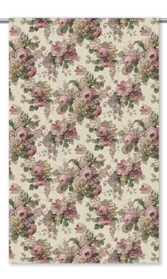 English Floral Curtain Panels (Cream/ Blush Pink/ Red)