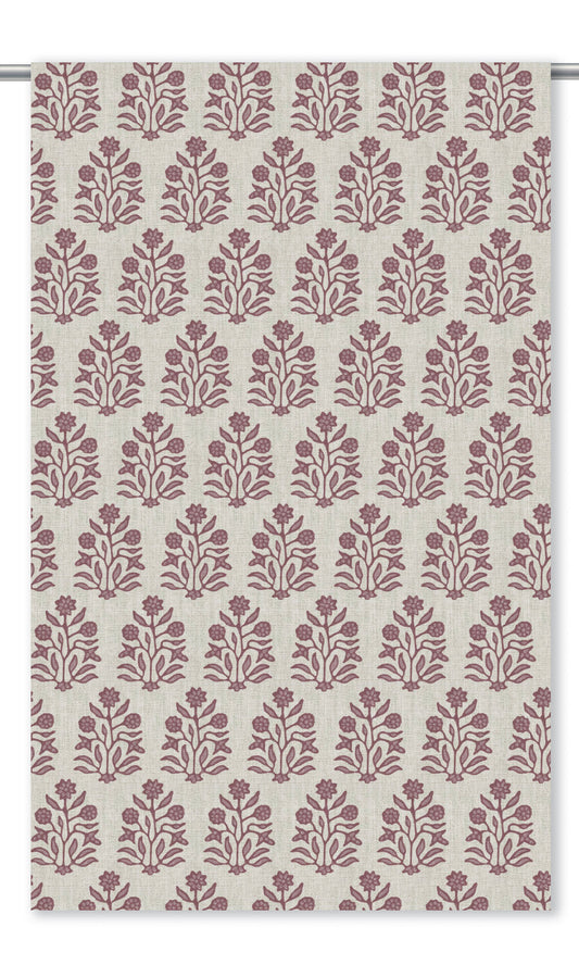 Floral Block Print Curtain Panels (Cream/ Maroon Red)