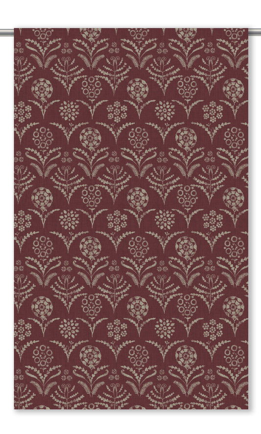 Floral Block Print Home Decor Fabric By the Yard (Maroon Red/ Cream)