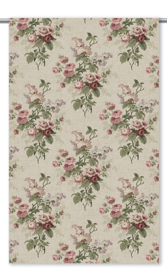 English Floral Home Decor Fabric By the Yard (Stone Beige/ Garnet Red/ Green)