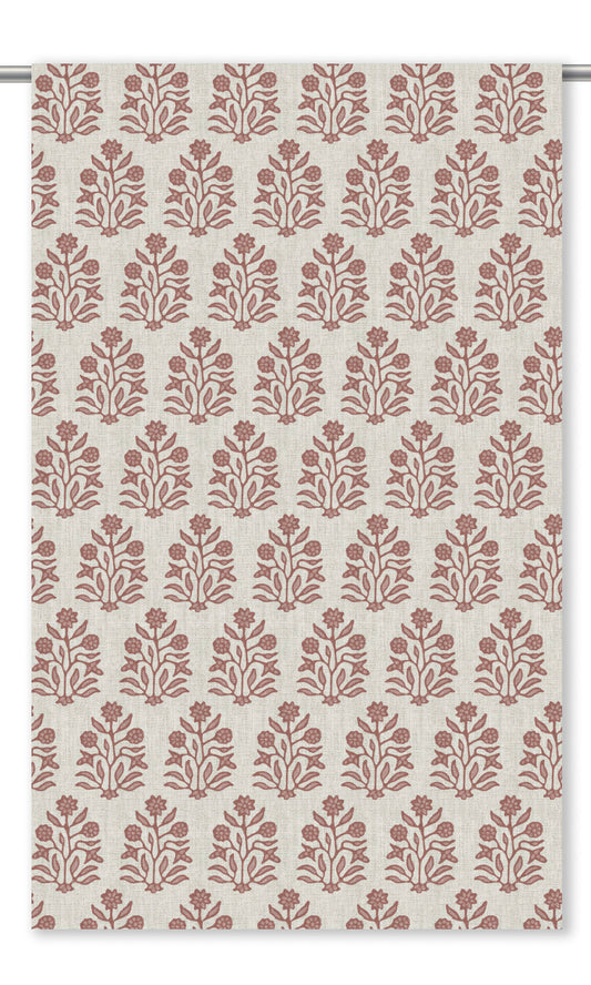 Floral Block Print Curtain Panels (Cream/ Berry Red)