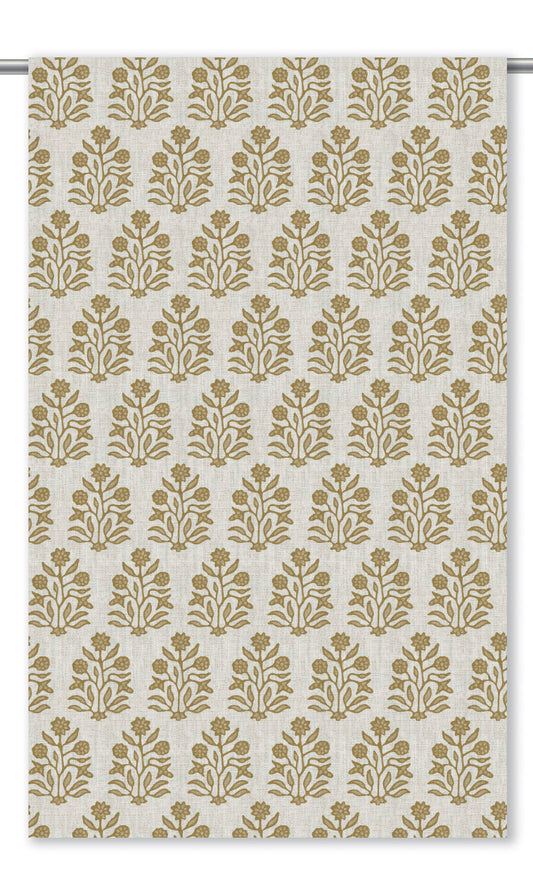 Floral Block Print Home Decor Fabric By the Yard (Cream/ Dijon Yellow)