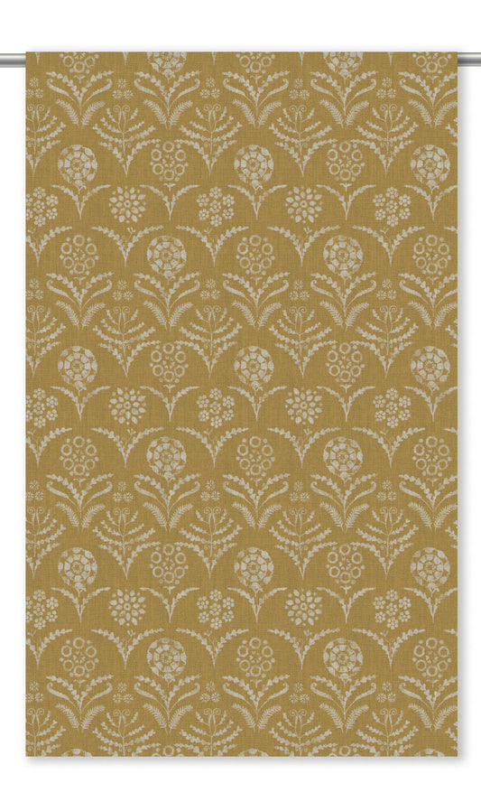 Floral Block Print Home Decor Fabric By the Yard (Ochre Yellow/ Cream)
