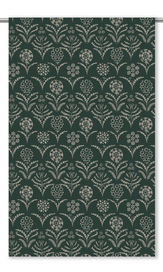 Floral Block Print Home Decor Fabric By the Yard (Hunter Green/ Cream)