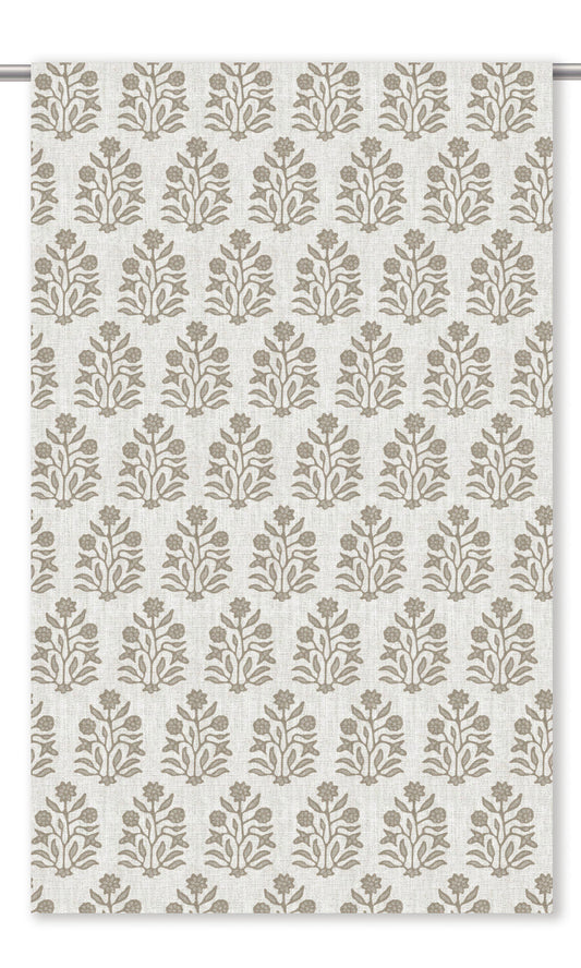 Floral Block Print Window Curtains (Cream/ Tortilla Brown/ Warm Gray)