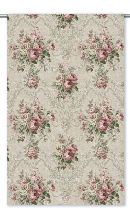 Floral Damask Window Curtains (Beige/ Blush Pink)
