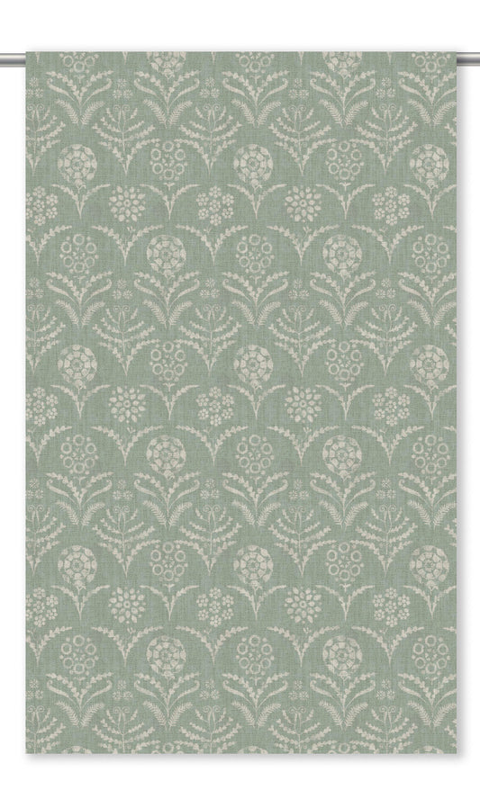 Floral Block Print Curtain Panels (Stone Blue/ Cream)