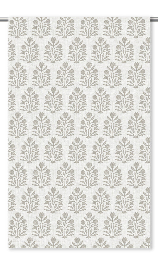 Floral Block Print Home Decor Fabric By the Yard (Cream/ Taupe Gray)