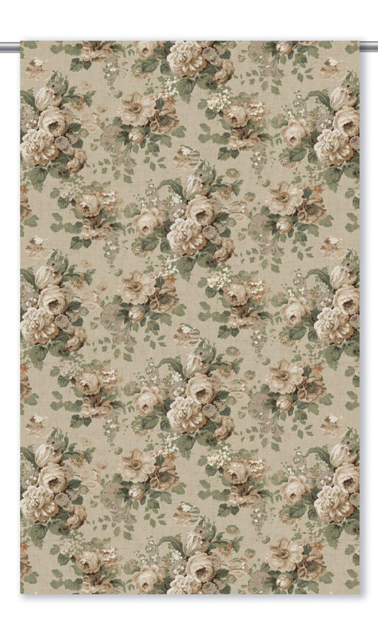 English Floral Window Curtains (Beige/ Green)