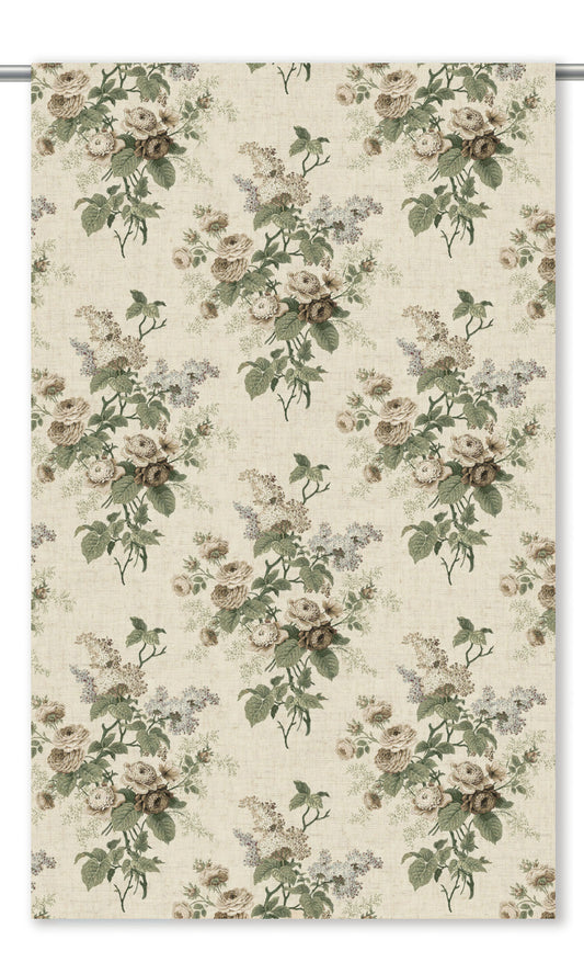 English Floral Home Decor Fabric By the Yard (Creamy-Beige/ Sepia/ Olive Green)