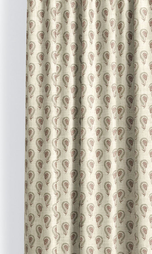 Floral Paisley Window Curtains (Ivory-Beige/ Maroon)