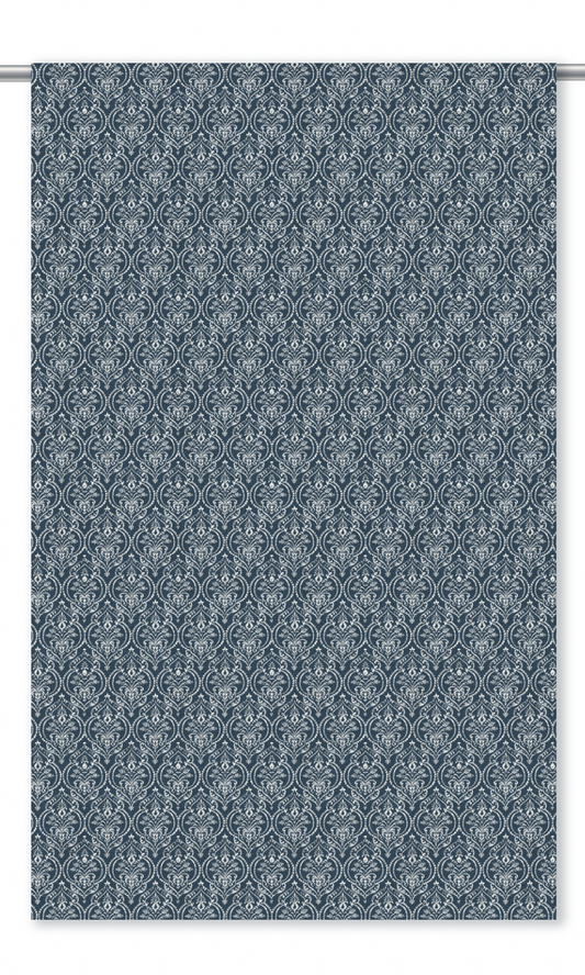 Floral Damask Window Curtains (Navy Blue)