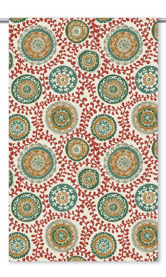 Ajrakh-Style Floral Print Home Decor Fabric Sample (Teal Green/ Rust Red)
