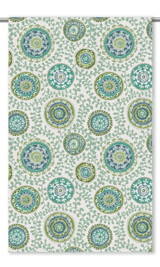 Ajrakh-Style Floral Print Home Decor Fabric Sample (Teal Blue/ Green/ Cream)