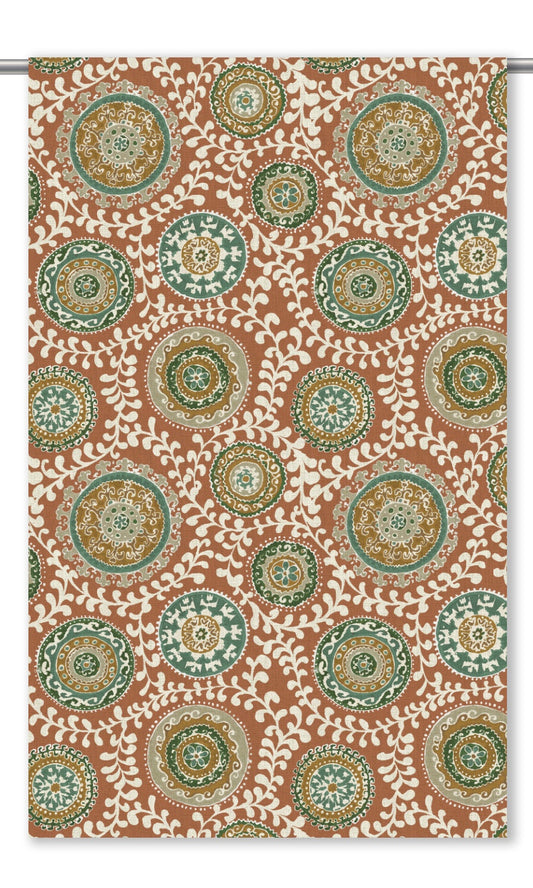 Ajrakh-Style Floral Print Window Curtains (Orange-Brown/Teal Blue/ Green)