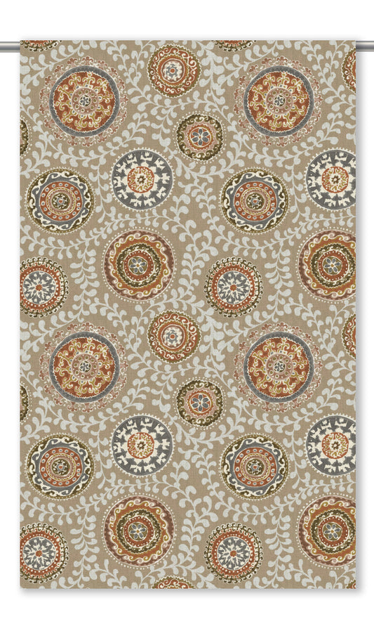 Ajrakh-Style Floral Print Home Decor Fabric By the Yard (Pale Brown/ Amber Brown/ Gray)