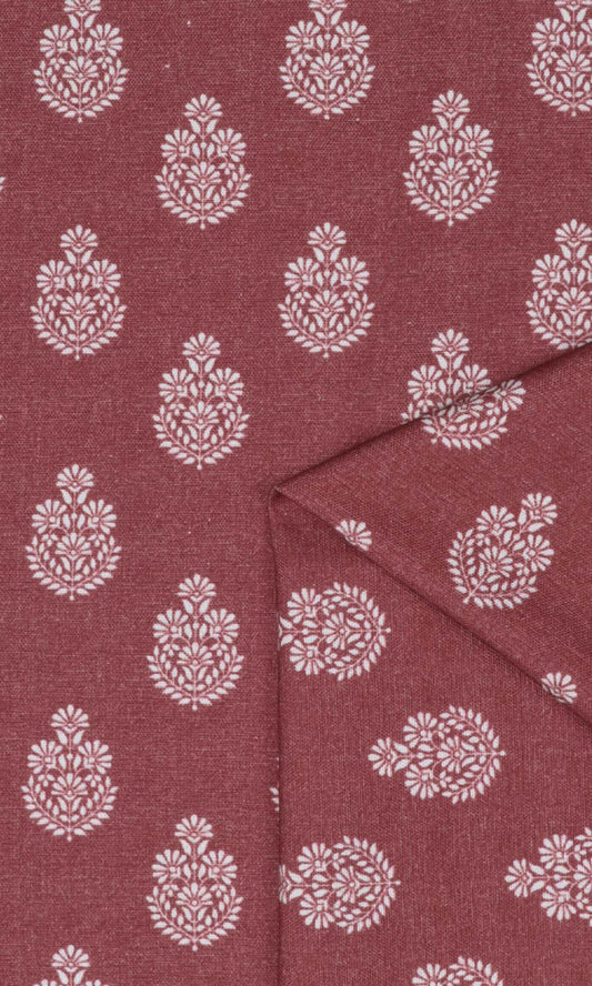 Floral Cotton Home Décor Fabric By the Yard (Maroon Red)