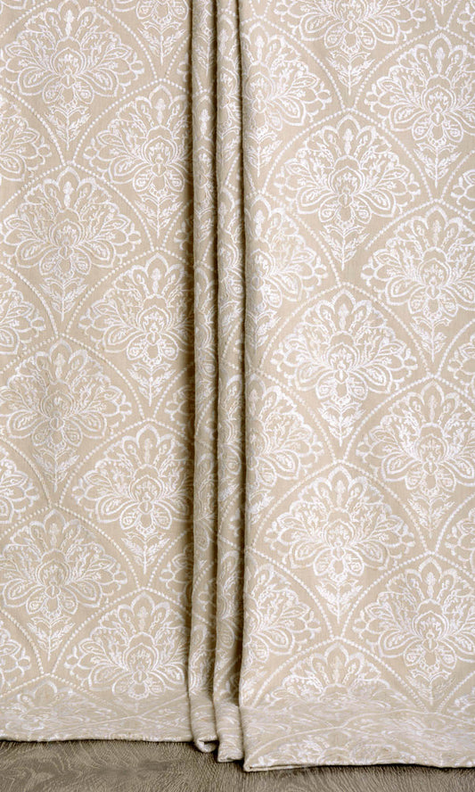 Embroidered Home Décor Fabric By the Yard (Oatmeal Beige/ White)