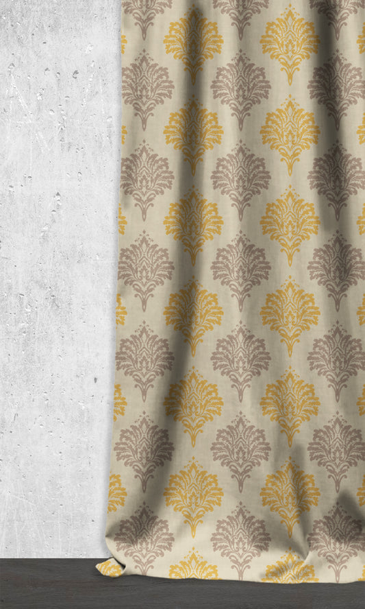 Damask Patterned Dimout Home Decor Fabric Sample (Yellow/ Grey)