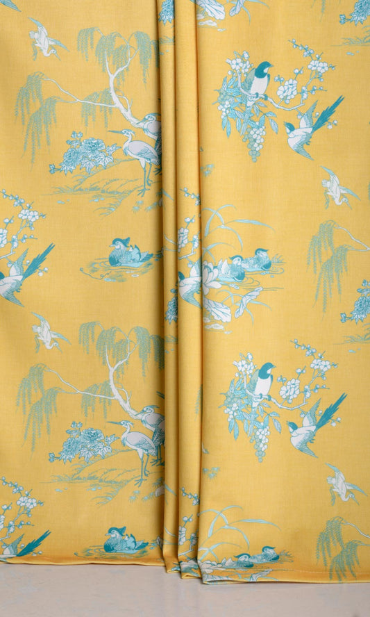 Chinoiserie Toile Velvet Fabric Blinds (Yellow)