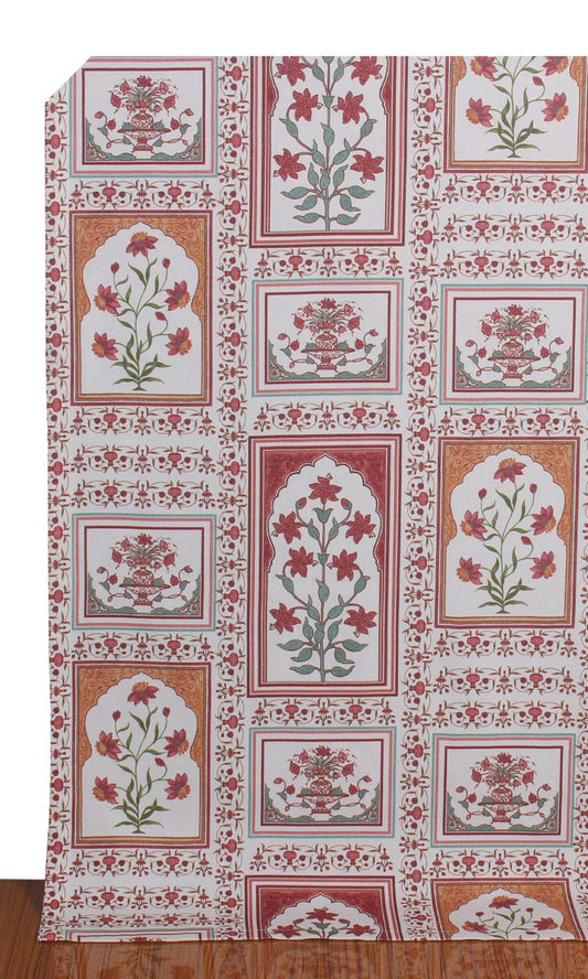 Floral Cotton Window Curtains (Red/ Orange)