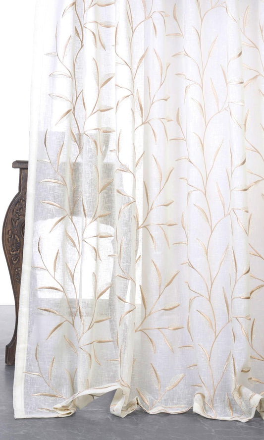 Sheer Floral Home Decor Fabric By the Yard (White/ Beige)