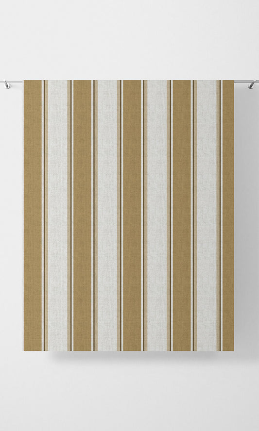 Striped Home Decor Fabric Sample (Ochre Yellow/ White/ Brown)