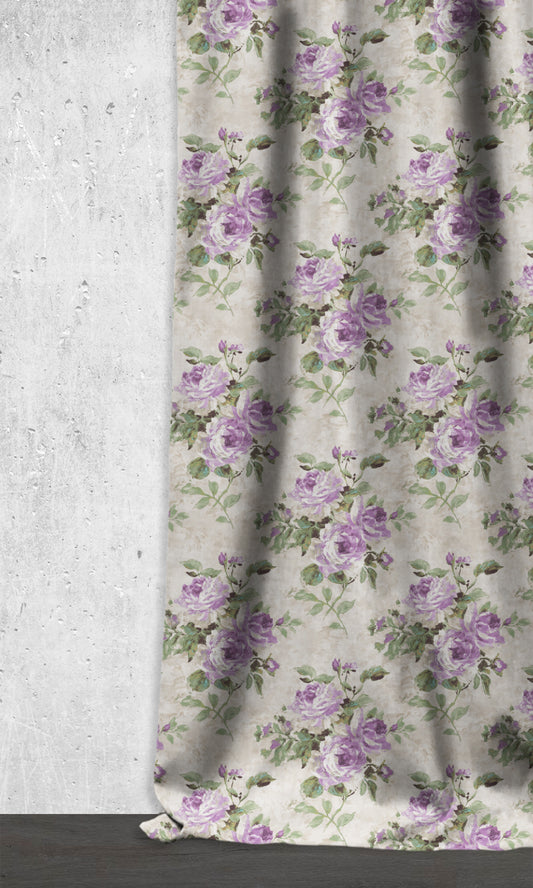 Dimout Floral Fabric Blinds (Purple/ Ivory/ Grey)