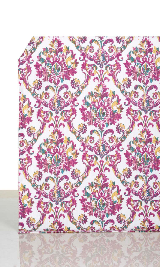 Damask Print Curtain Panels (Pink/ Purple)