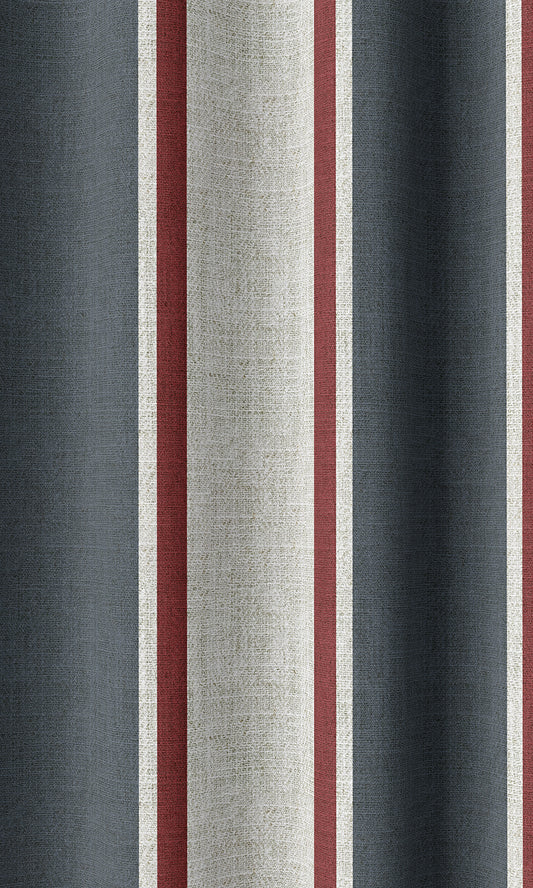 Striped Home Decor Fabric Sample (Slate Grey/ Red)